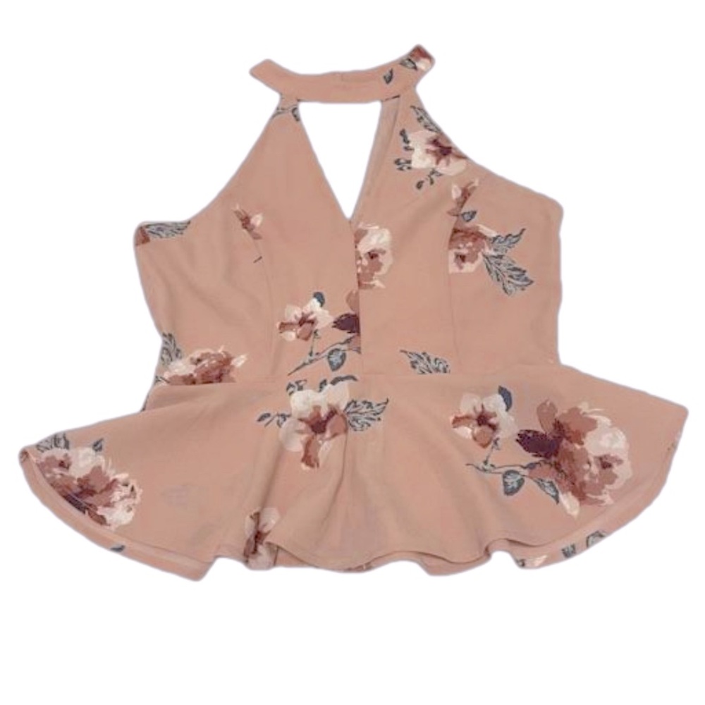 Pink floral peplum halter top